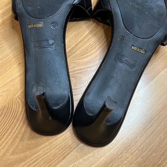 Anne Michelle Black Leather Weave Heels Womens 10 - Picture 7 of 7